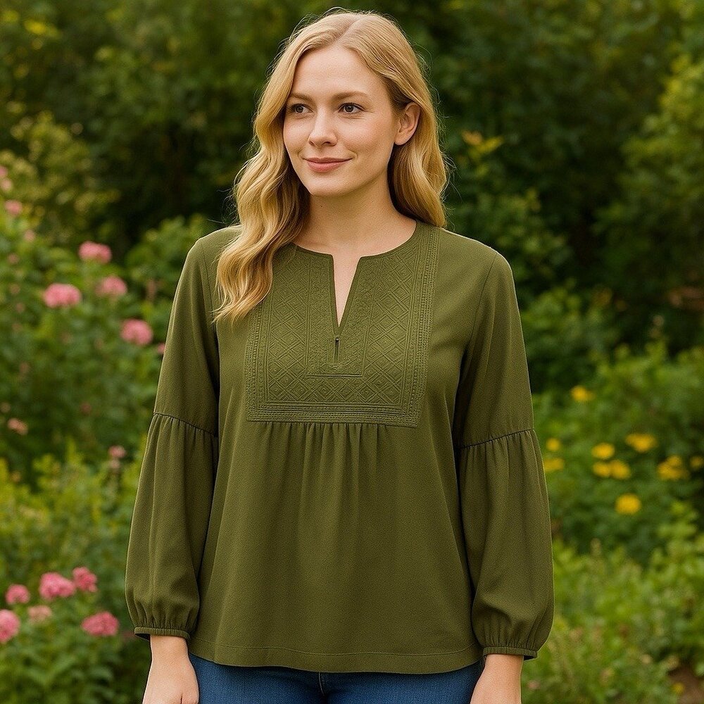 Banana Republic Embroidered‎ Crepe Blouse Cottagecore Peasant Boho Renaissance S
